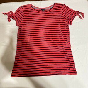 Women's Nautica Striped Tied Sleeves M Pink Shirt